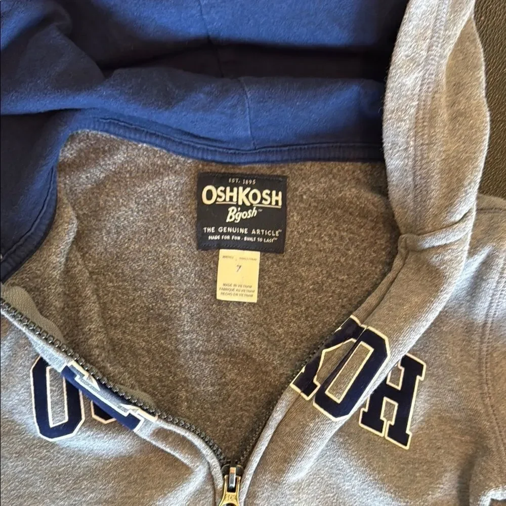 OshKosh B'gosh Full Zip Gray and Blue Sweatshirts & Hoodies size 7